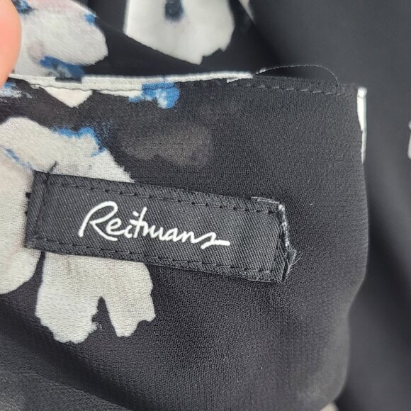 Reitmans Women's Black & White Floral Cap Sleeve V-Neck Wrap Midi Dress - Picture 8 of 12